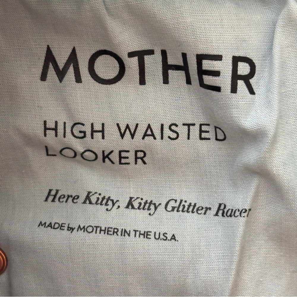 MOTHER High Waisted Looker Jeans Sz 26 Here Kitty Kitty Glitter Racer - Picture 8 of 12